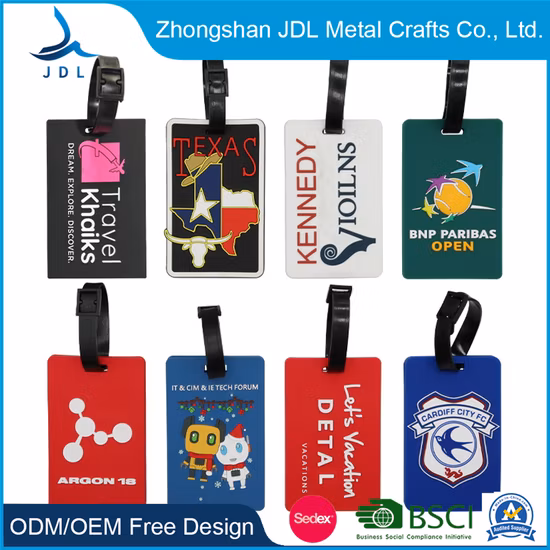 Modischer, individuell gestalteter Kofferanhänger mit personalisiertem Logo und mehreren Karteneinsätzen, Anfangsfarben der ID, Gummi-Weich-PVC