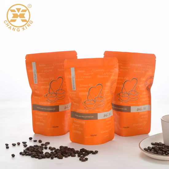 Kaffeebohnen-Aluminium-Mylar-Druckverschluss-Standboden-Lebensmittel-Tee-Ventil-Verpackungsbeutel